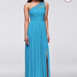 David’s bridal long one shoulder lace